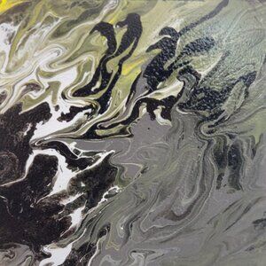 Green, Black White and Grey Slow Pour Abstract OOAK Homemade Original 6 x 6
